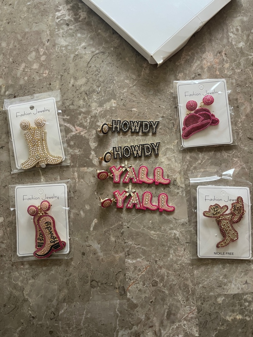Assorted Rhinestone Western Cowboy Earrings- Pink, Gold, Black